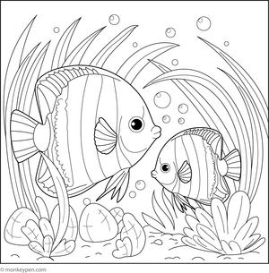 Free Printable Angelfish and a Seagrass Hideaway Coloring Page
