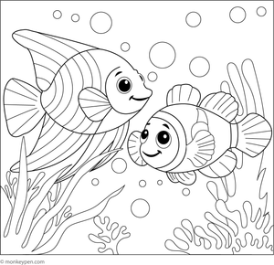 Printable Angelfish and a Clownfish Coloring Page