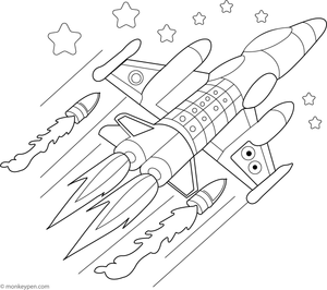 Printable Rocket-Powered Airplane Blasting Coloring Page