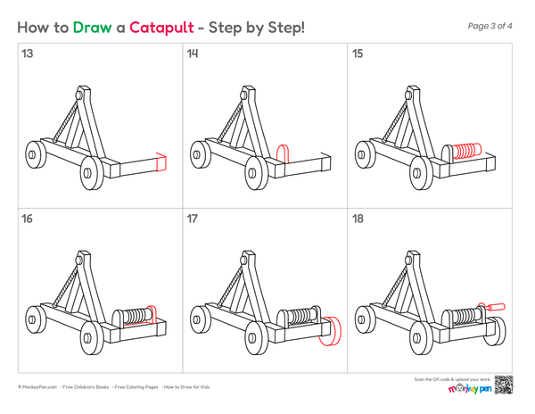 How to Draw a Catapult – Easy Step-by-Step Medieval Drawing for Kids