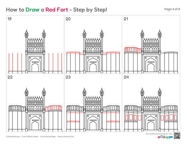 How to Draw the Red Fort – Easy Step-by-Step Monument Drawing for Kids