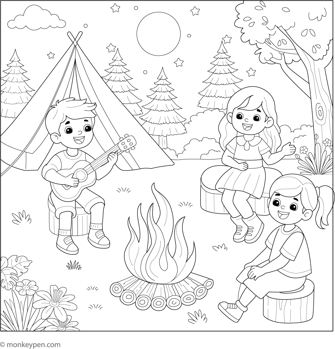 Pyala Colouring Campfire Campamento Playa Colouring Buku Mewarnai Mewarna Underwater ...