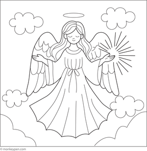 Free Printable Angel with Open Arms Spreading Light Coloring Page