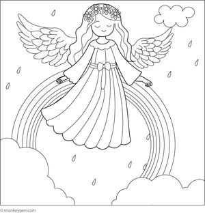 Free Printable Angel and the Rainbow Coloring Page