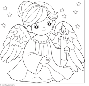 Free Printable Angel Holding a Candle in the Night Coloring Page