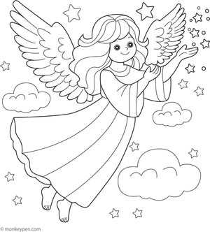 Free Printable Joyful Angel Spreading Magic Dust Coloring Page