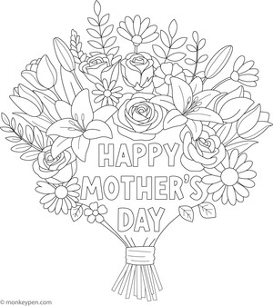 Printable Bouquet of flowers with “Happy Mother’s Day Coloring Image