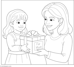 Printable Girl gifting Mother Coloring Page