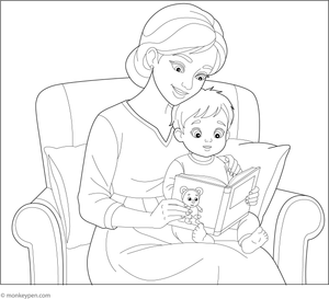 Printable Mom Reading for Child Coloring page