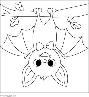 Printable Bat Hanging Upside Down Coloring Page