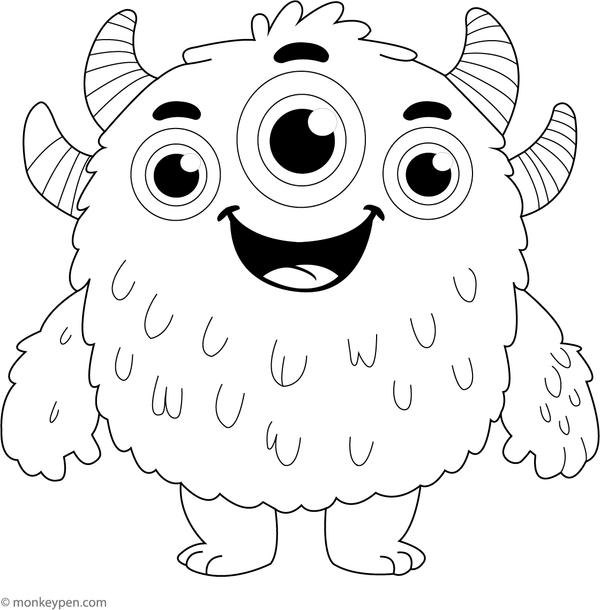 Printable Three Eyed Friendly Monster  Colouring Picture