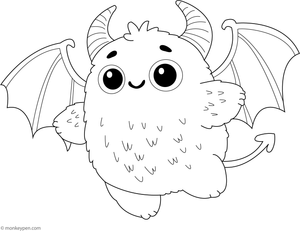 Printable Tiny Monster with Bat Wings Colouring Image for Kis