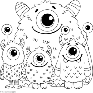 Printable Cute Monster Family Colouring Picture for Kids