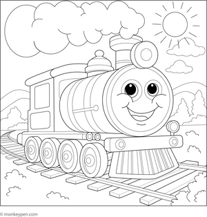 Printable Happy Steam Train Coloring Image for Kids 
