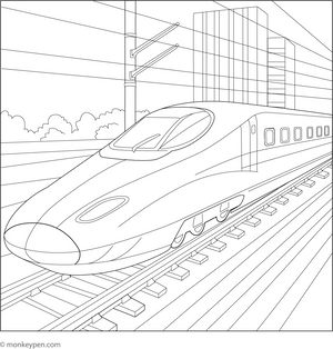 Printable  High-Speed Bullet Train Colouring Page