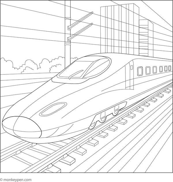 Printable  High-Speed Bullet Train Colouring Page