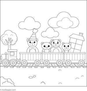 Printable Freight Train Carrying Toy Cars and Animals Colouring Picture