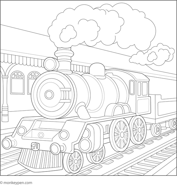 Printable Steam Train  Colouring Picture for Children