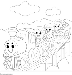Printable Roller Coaster Train Colouring Picture