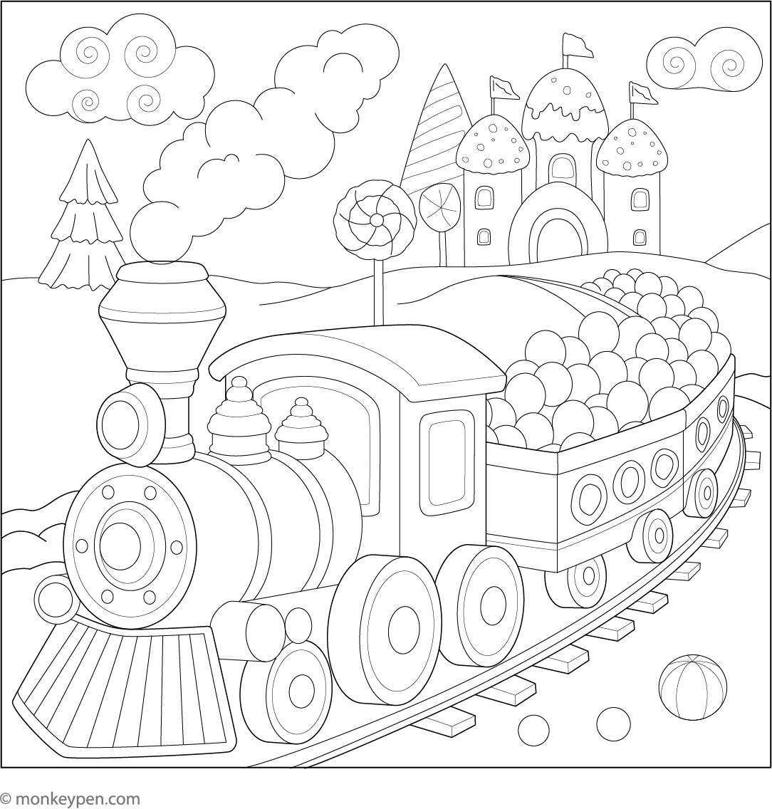 Train in a Fantasy Candy Land Free Coloring Page