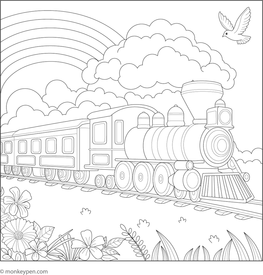 Train on Magical Track | Free Kids Coloring Page
