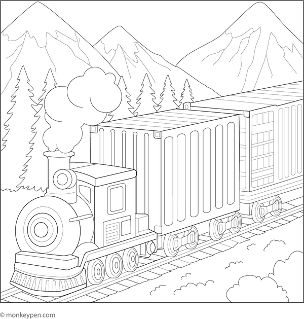 Printable Cargo Train Colouring Picture for Children