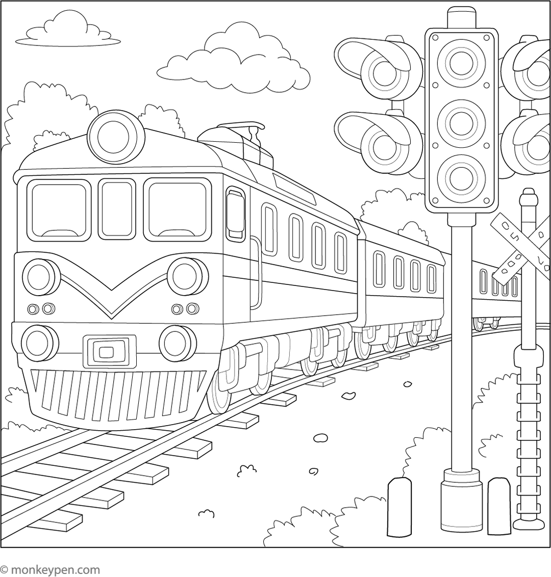 Train Crossing Signal Free Coloring Page