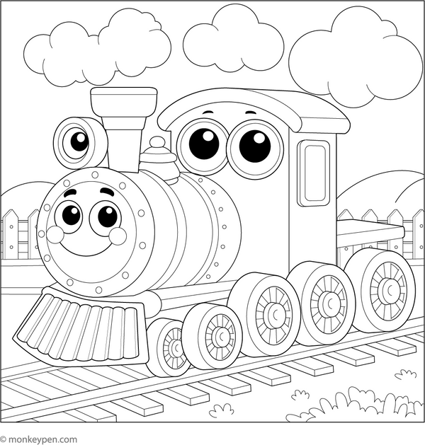 Printable Cartoon Train Colouring Image for Kids