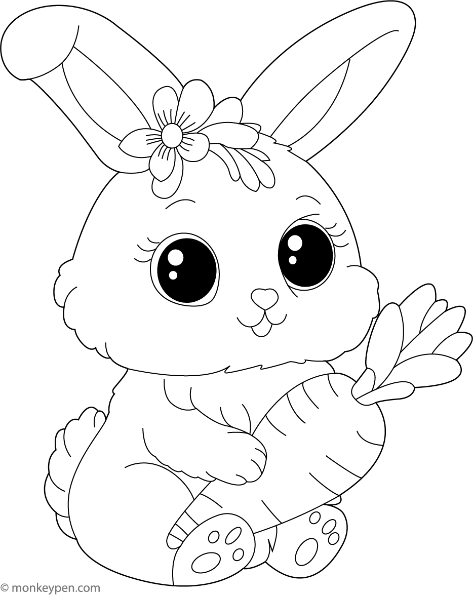 Cute Rabbit With Carrot Coloring Page