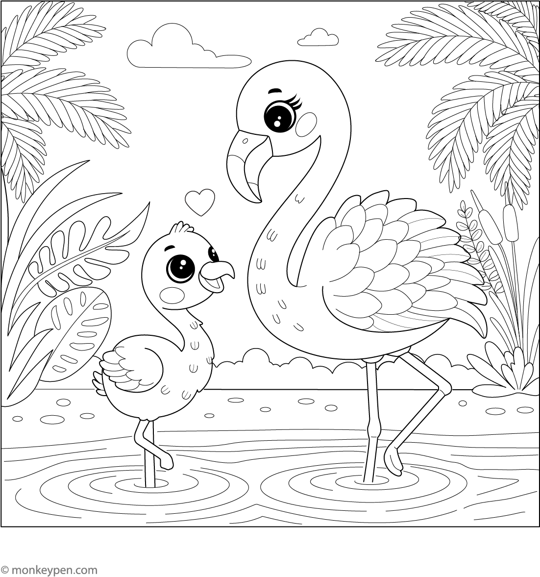 Baby Flamingo With Mama Flamingo Coloring Page Baby Flamingo With Mama Flamingo Coloring Page