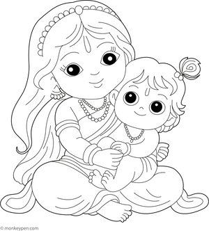 Krishna and Mother Yasodha Coloring Page – fun and educational printable for children