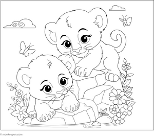 Lion Cubs Playing Coloring Page