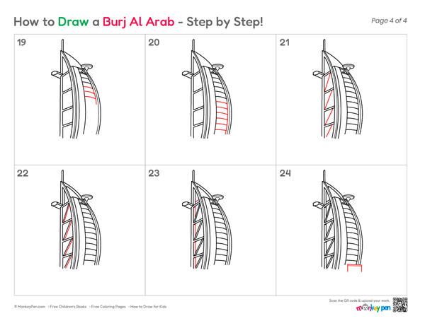 How to Draw the Burj Al Arab – Easy Step-by-Step Landmark Drawing for Kids