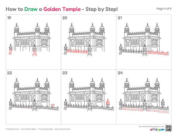 Simple Golden Temple coloring page drawing for children.