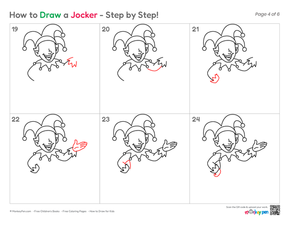 Fun joker character drawing for young artists.