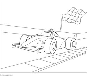 Printable Speedy Car Racing on a Track Colouring Sheet for Kids