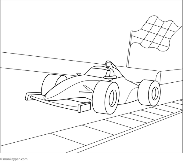 Printable Speedy Car Racing on a Track Colouring Sheet for Kids