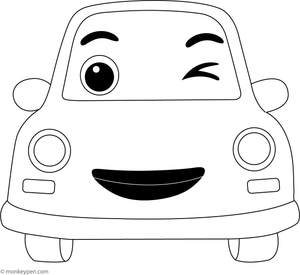Printable Car with a Funny Face and Expressions Colouring Page