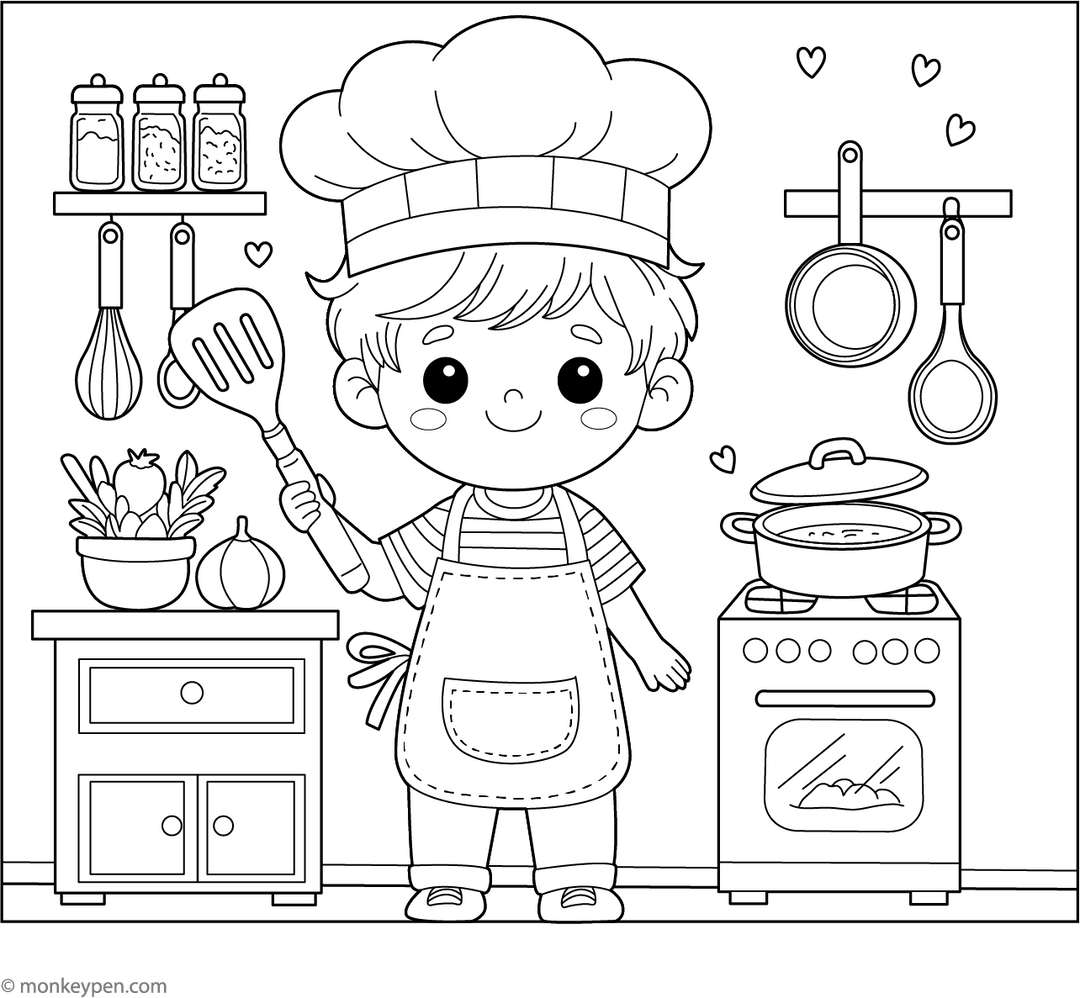 Little Chef Coloring Page – Free Printable PDF for Kids