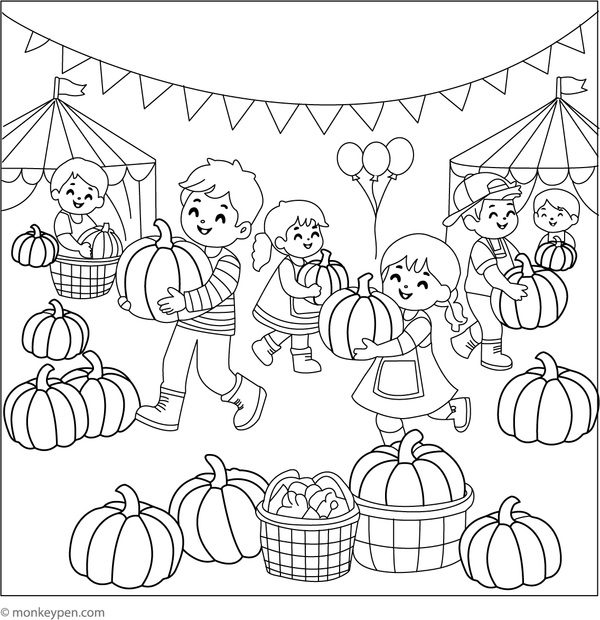 Free Printable Pumpkin Festival Fun Coloring Picture for Children