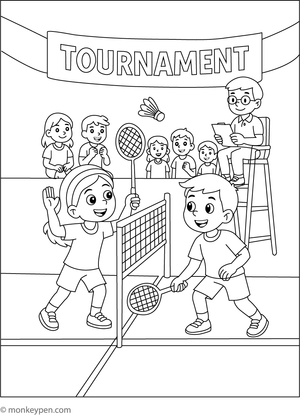 Badminton player ready to hit the shuttlecock, an ideal subject for coloring.
