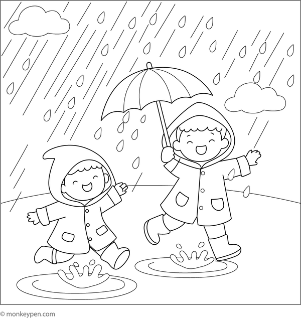 Free Printable Rainy Days Coloring Picture for Children