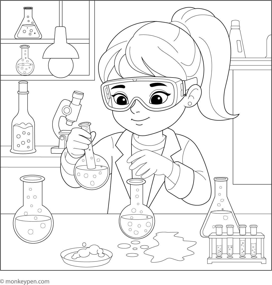 Scientist Girl in a Lab | Fun & Free Coloring Pages for Toddlers