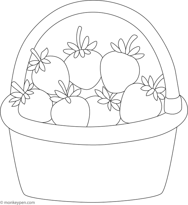 Basket filled with ripe strawberries, spilling onto the surface, prepared for colouring.
