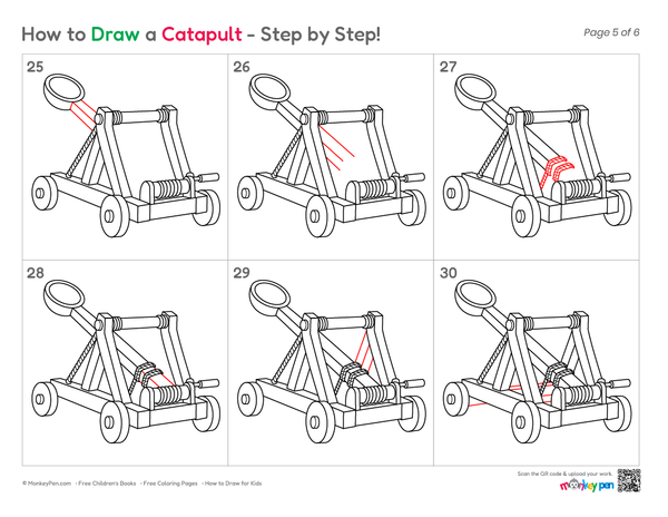 How to Draw a Catapult – Easy Step-by-Step Medieval Drawing for Kids