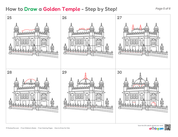 Beginner-friendly Golden Temple sketch with simple details.