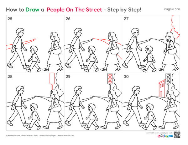 Cute People On The Street sketch for children.