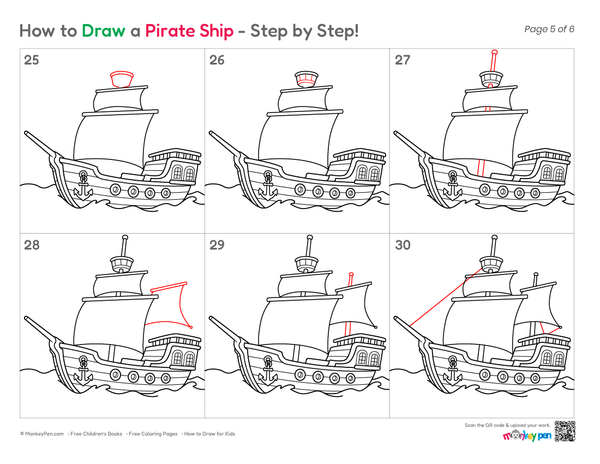 How to Draw a Pirate Ship – Simple Step-by-Step Ship Drawing for Kids