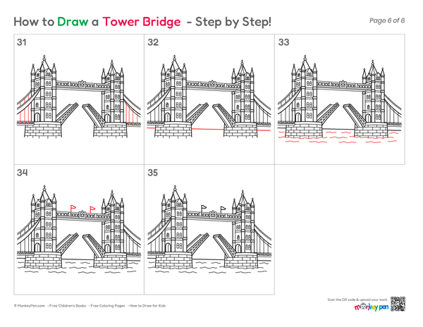 Easy Tower Bridge drawing for children