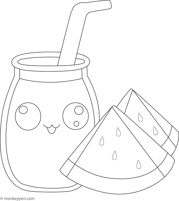 Watermelon juice in a jar with a straw and slices, ready to be colored.
